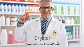  Presentation with pharmacist - PPT theme consisting of middle-age-grey-haired-man background and a light gray colored foreground