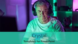  Presentation with streamer - Theme having middle-age-grey-haired-man background and a teal colored foreground