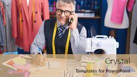  Presentation with clothing factory - Theme enhanced with middle-age-grey-haired-man background and a coral colored foreground