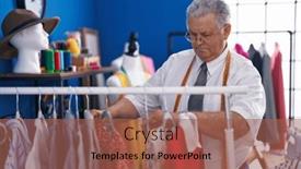  Presentation with clothes shop - Theme having middle-age-grey-haired-man background and a violet colored foreground