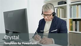  Presentation with university - Slide deck enhanced with middle-age-grey-haired-man background and a dark gray colored foreground