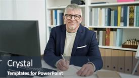  Presentation with university - Slides with middle-age-grey-haired-man background and a tawny brown colored foreground