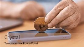  Presentation with bitcoin - Presentation theme enhanced with middle-age-grey-haired-man background and a coral colored foreground