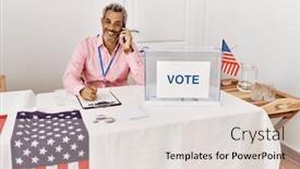  Presentation with president - Theme having middle-age-grey-haired-man background and a lemonade colored foreground