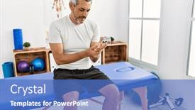  Presentation with rehab clinic - PPT theme enhanced with middle-age-grey-haired-man background and a teal colored foreground