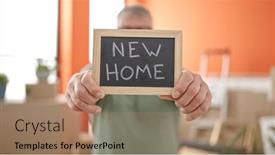  Presentation with new home - Presentation theme enhanced with middle-age-grey-haired-man background and a  colored foreground