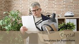  Presentation with grey - PPT layouts having middle-age-grey-haired-man background and a coral colored foreground