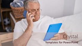  Presentation with grey - PPT theme having middle-age-grey-haired-man background and a soft green colored foreground