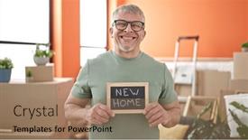  Presentation with new home - Presentation enhanced with middle-age-grey-haired-man background and a  colored foreground