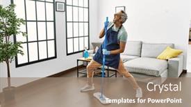  Presentation with grey - Slide set having middle-age-grey-haired-man and a coral colored foreground