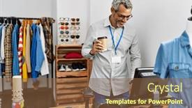  Presentation with coffee shop - Slide deck with middle-age-grey-haired-man background and a tawny brown colored foreground