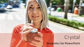  Presentation with grey - Slides with middle-age-grey-haired-woman background and a red colored foreground