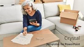  Presentation with new home - Slide deck consisting of middle-age-grey-haired-woman background and a coral colored foreground