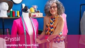  Presentation with grey - PPT layouts enhanced with middle-age-grey-haired-woman background and a violet colored foreground