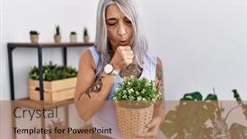  Presentation with home health care - Presentation consisting of middle-age-grey-haired-woman background and a coral colored foreground