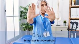  Presentation with medical concept - Slides enhanced with middle-age-grey-haired-woman background and a light blue colored foreground