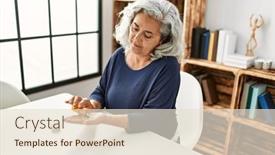  Presentation with grey - PPT layouts having middle-age-grey-haired-woman background and a lemonade colored foreground