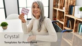  Presentation with grey - Slides having middle-age-grey-haired-woman background and a  colored foreground