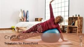  Presentation with training - Presentation design consisting of middle-age-grey-haired-woman background and a  colored foreground