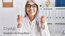  Presentation with working - Presentation theme enhanced with middle-age-grey-haired-woman background and a light gray colored foreground