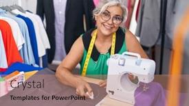  Presentation with grey - Slide set consisting of middle-age-grey-haired-woman background and a coral colored foreground