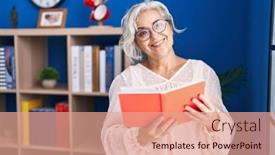  Presentation with reading - Slides featuring middle-age-grey-haired-woman background and a  colored foreground