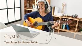  Presentation with grey - Slides featuring middle-age-grey-haired-woman background and a lemonade colored foreground