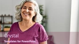  Presentation with grey - Slide set consisting of middle-age-grey-haired-woman background and a violet colored foreground