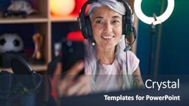  Presentation with streamer - Theme featuring middle-age-grey-haired-woman background and a tawny brown colored foreground