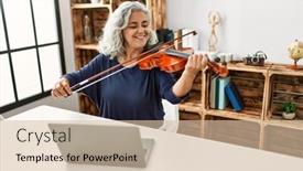  Presentation with grey - Theme enhanced with middle-age-grey-haired-woman background and a lemonade colored foreground