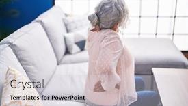  Presentation with grey - Presentation theme featuring middle-age-grey-haired-woman background and a light gray colored foreground