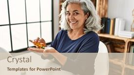  Presentation with grey - PPT theme enhanced with middle-age-grey-haired-woman background and a lemonade colored foreground