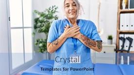  Presentation with medical concept - Theme with middle-age-grey-haired-woman background and a light blue colored foreground