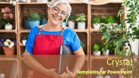  Presentation with binder - PPT theme enhanced with middle-age-grey-haired-woman background and a red colored foreground