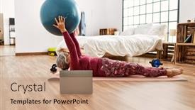  Presentation with training - PPT theme with middle-age-grey-haired-woman background and a coral colored foreground