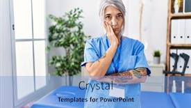  Presentation with grey - Presentation design enhanced with middle-age-grey-haired-woman background and a  colored foreground