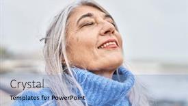  Presentation with breathing - Slide set enhanced with middle-age-grey-haired-woman background and a light blue colored foreground