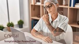  Presentation with shoulder pain - Presentation with middle-age-grey-haired-woman background and a coral colored foreground