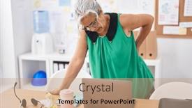  Presentation with backache - Slides enhanced with middle-age-grey-haired-woman background and a coral colored foreground