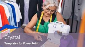  Presentation with grey - Presentation design with middle-age-grey-haired-woman background and a gray colored foreground