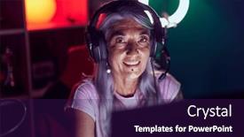  Presentation with gaming - Presentation theme with middle-age-grey-haired-woman background and a wine colored foreground