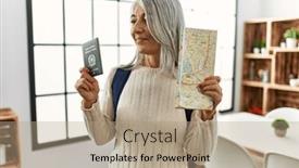  Presentation with passport - Slides consisting of middle-age-grey-haired-woman background and a coral colored foreground