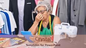  Presentation with stressed - Presentation theme with middle-age-grey-haired-woman background and a coral colored foreground