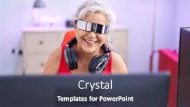  Presentation with streamer - PPT layouts having middle-age-grey-haired-woman background and a tawny brown colored foreground