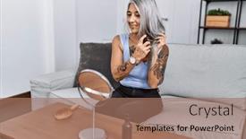  Presentation with treatment - Slides featuring middle-age-grey-haired-woman background and a coral colored foreground