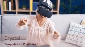  Presentation with motorbike - Presentation design enhanced with middle-age-grey-haired-woman background and a lemonade colored foreground