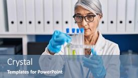  Presentation with test tubes - Presentation featuring middle-age-grey-haired-woman and a  colored foreground