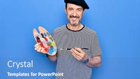  Presentation with artist - Cool new presentation design with middle-age-handsome-artist-man backdrop and a teal colored foreground