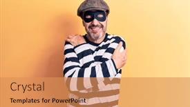  Presentation with confident love - PPT theme having middle-age-handsome-burglar-man background and a coral colored foreground
