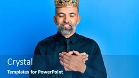  Presentation with king crown - Amazing PPT theme having middle-age-handsome-business-man backdrop and a ocean colored foreground